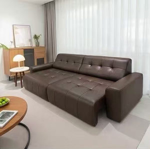 Nordic Style Luxury Brown Leather <b>Sofa</b> Modern Tufted Living Room Furniture Functional Modular Couch with Deep Extended Seat - Product Image 2