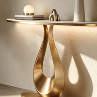 Console de luxe italienne Tenghang en marbre, base en acier inoxydable doré titane en forme de goutte d'eau, mobilier d'entrée et de couloir, or rose