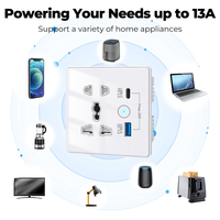 Prise murale intelligente compatible Matter, commande vocale Alexa Google Home, ports de sortie 13A A+C, prise intelligente WiFi, panneau en verre trempé