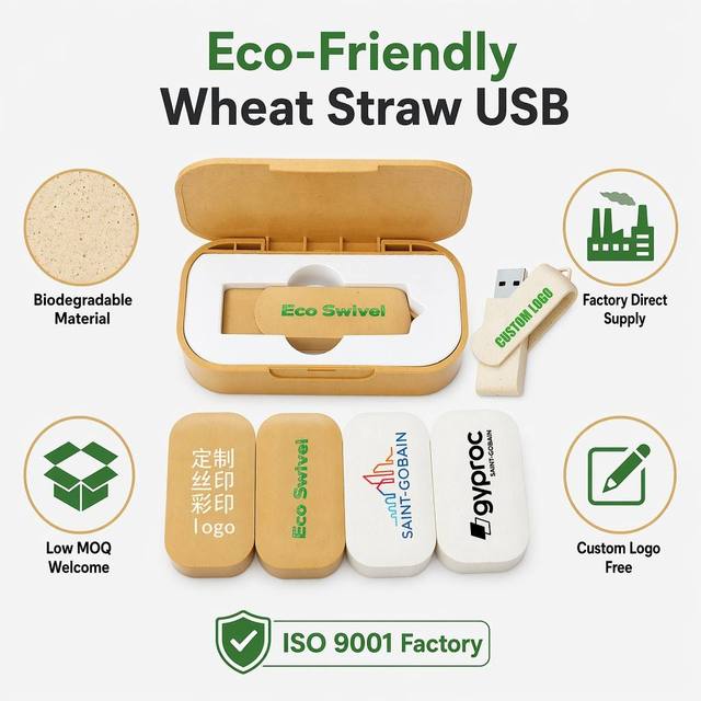The Newly Developed Eco-friendly Rotary USB Flash Drive Features a Biodegradable and Recyclable Straw-based Casing