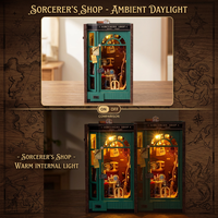 Hamaileon Holz DIY Mini Zaubererladen Puppenhaus Warmes LED-Licht Eule Besenstiel 3D Handgemachtes Puzzle Buchständer Geschenk für Erwachsene