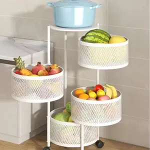 food storage shelf household vegetables basket racks pot stand folding shelving racks for kitchen rotating fruit storage shelf