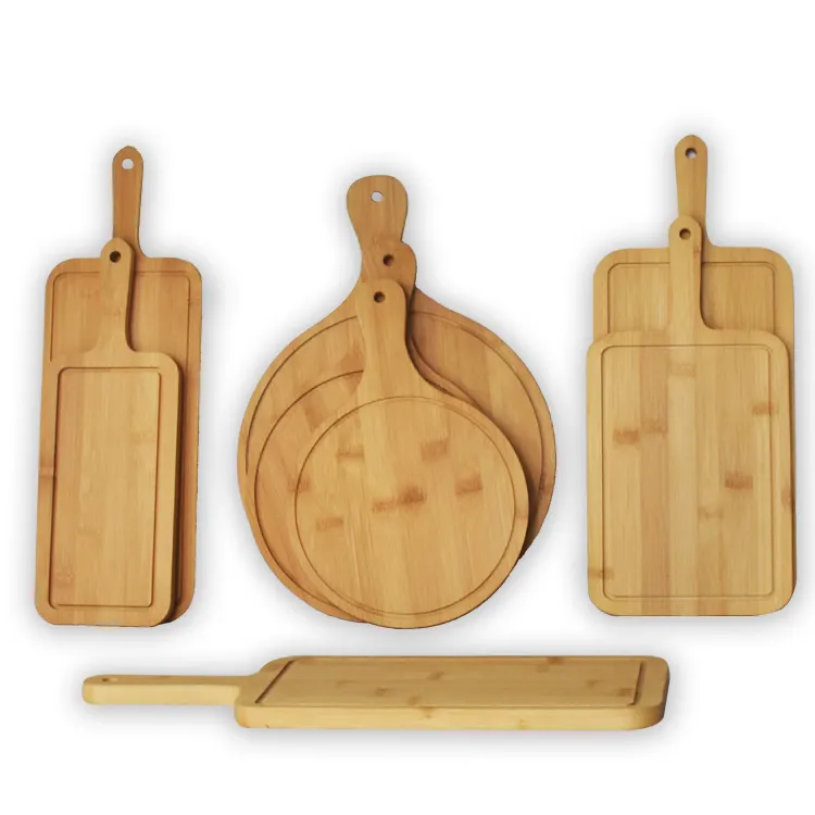 ECO Friendly Round Bamboo Cutting Board Tray With Handle Wooden Cheese Vegetables Board Chopping Blocks Set For Kitchen