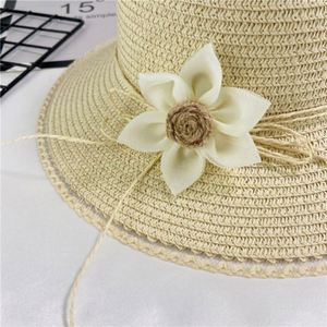 Chapeau de paille à fleurs en dentelle pour femme, grand bord, chapeau de plage et de bord de mer, chapeau de soleil, en gros, en stock - Product Image 5