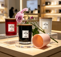 Pot à bougie en verre noir mat personnalisé avec couvercle en bambou, conteneur vide pour bougie, pots à bougie personnalisés avec boîte en papier sur mesure