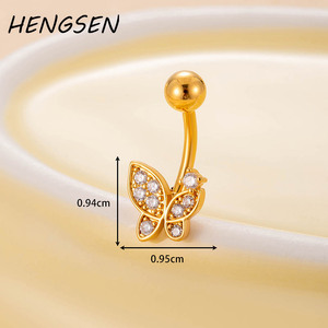 HENGSEN Gioielli per <span class=keywords><strong>Ombelico</strong></span> <span class=keywords><strong>all</strong></span>'Ingrosso in <span class=keywords><strong>Argento</strong></span>, Oro, Acciaio Inossidabile Placcato Oro 18K con Zirconi a Forma di Farfalla per Matrimonio - Product Image 3