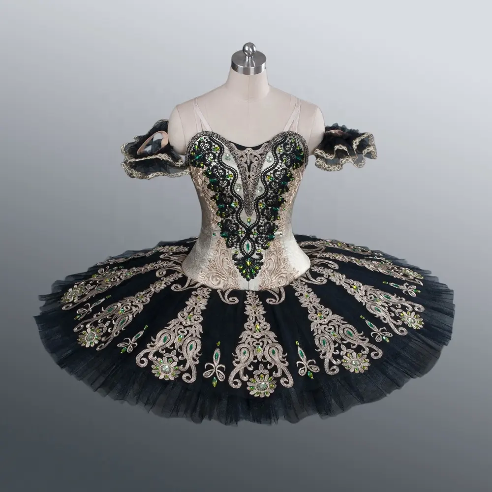 Vestido de baile para mujer, traje de baile de Paquita, dorado, hecho a medida, Swan Lake, Pas de Trois variadas, tutú de cisne negro