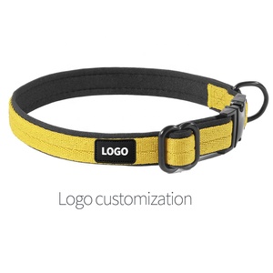 Wholesale Trade Customization LOGO Oem Yellow Thick Adjustable Solid Nylon Ribbons Cushion Minimal Pug <strong>Dog</strong> Collar Luxury for - Product Image 2