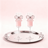 Gobelet en verre transparent à large nœud rose de luxe léger, résistant à la chaleur, en borosilicate élevé, pour boissons froides à domicile, fournisseur