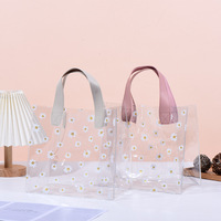 Sac fourre-tout de luxe en PVC transparent avec poignée en cuir, motif floral, durable, pour masque facial, lotion, parfum, shampoing, mascara, personnalisable