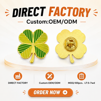 Épinglette personnalisée en or plaqué or avec trèfle à quatre feuilles en émail doux |   Fabricant de badges en métal moulé sous pression OEM Lucky Shamrock