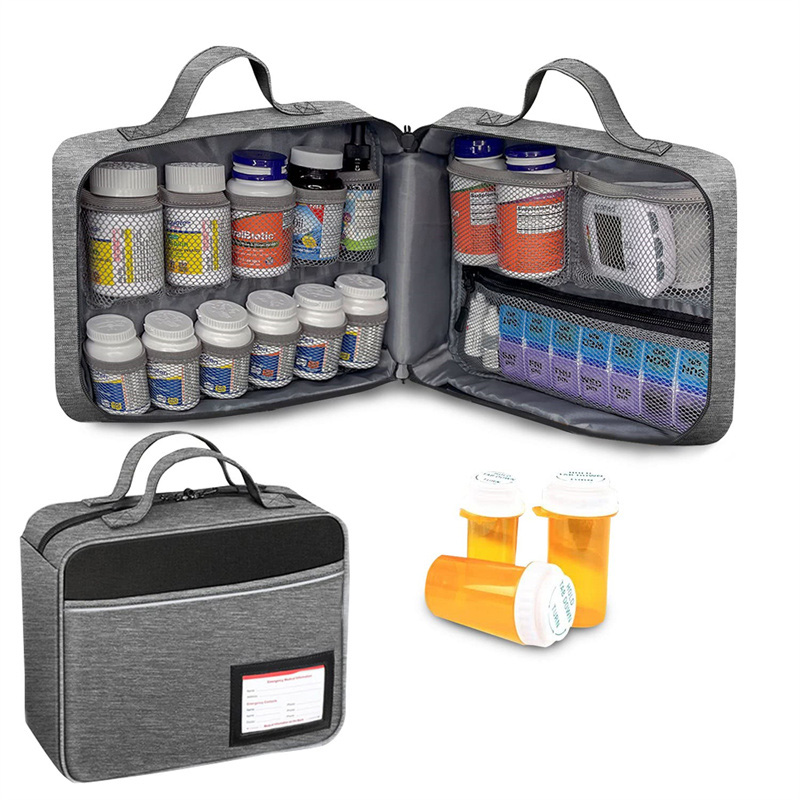 Medicine Storage Bag Empty Lockable Pill Bottle Organizer Polyester Material Travel Carry Bag