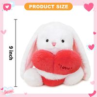 Peluche Lapin Blanc à Oreilles Tombantes de 9 Pouces, Tenant un Coussin Cœur Rouge Brodé avec l'Écriture 'Love', Jouet à Mâcher pour Chiens