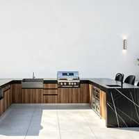 Modules de cuisine extérieure modulaires, blocs de cuisson à assembler avec emplacements pré-découpés pour appareils électroménagers, pour des plans de jardin extensibles