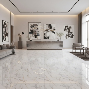 Piastrella in Ceramica Effetto Marmo Bianco Lucido con Venature, Design Moderno 600x600mm |   Piastrelle Antibatteriche Lucidate per <span class=keywords><strong>Bagno</strong></span>, Sala da Pranzo e Villa - Product Image 4
