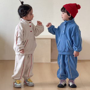 Completo <span class=keywords><strong>sportivo</strong></span> in pile tinta unita stile coreano per bambini, nuovo arrivo autunno/inverno 2026, per maschietti e femminucce - Product Image 3
