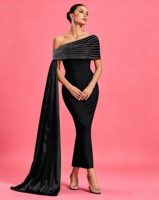 Robe longue décontractée noire à une épaule ornée de perles Ocstrade de haute qualité, avec fente latérale, robe de soirée moulante pour femme avec détails découpés