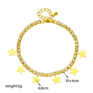 Năm cánh sao vàng mạ 316 thép không gỉ Zircon PVD Bling quần vợt chuỗi thời trang Đồ trang sức vòng đeo tay cho phụ nữ bán buôn