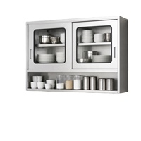 Armoire de rangement murale moderne en acier inoxydable à deux niveaux avec portes transparentes pour restaurant, traiteur, cuisine