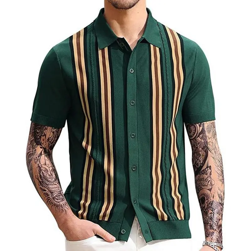 2022 Summer Men's Short-sleeved Knitted Casual POLO Shirts Contrast Color British Slim Lapel Ice Silk POLO Shirt Men Clothes