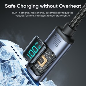 Câble de charge rapide et de transfert de données <span class=keywords><strong>JOYROOM</strong></span> S-CC100A16 1,2 m série Prism pour iPhone 16-15, Type-C vers Type-C avec affichage numérique - Product Image 2