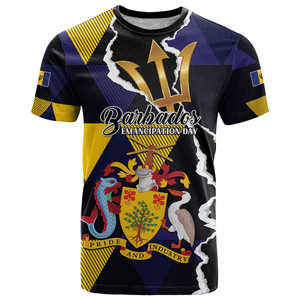 Camiseta personalizada del Día DE LA Emancipación de Barbados, camiseta de lujo con Tridente dorado, camiseta personalizada con emblema nacional de Barbados para hombre - Product Image 2