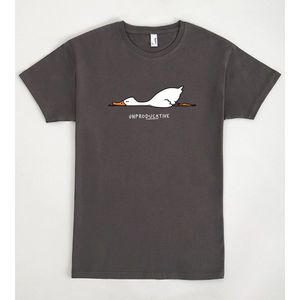 T-shirt Unproducktive con grafica anatra grigio scuro, design non produttivo, abbigliamento promozionale - Product Image 1