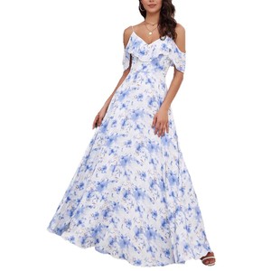Vestido Casual de Verano con Estampado Floral, Hombros Descubiertos, Cintura Imperio, Transpirable, para Ocio - Product Image 5