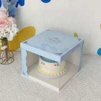 Boîte à gâteau d'anniversaire auto-élevante KinSun entièrement transparente en matériaux recyclés, 4-12 pouces, fermeture magnétique, gaufrage personnalisable