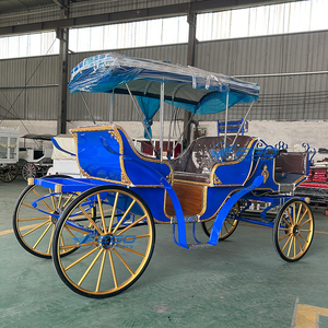 Calèche de tourisme à chevaux, transport spécial, chariot à chevaux personnalisé, calèche de tourisme bleue à grain de bois - Product Image 2