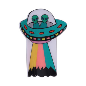 Pinzas para el pelo retro de dibujos animados con diseño de OVNI, estampado de alienígena, de acrílico, tipo tiburón, grandes, con temática espacial, para mujer - Product Image 6