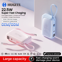 Vente chaude Banque d'alimentation mini 10000mAh avec charge rapide PD Câble de type C pour voyage Téléphone portable Tablette Banques d'alimentation 20000mAh