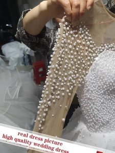 Vestidos de Novia de Gala con Perlas y Cuentas, 2024, Arabia Saudita, Cuello Transparente, Mangas Largas, Vestidos de Novia - Product Image 5