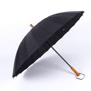 Parapluie coupe-vent au design original, 24 baleines, manuel, en pongee renforcé, avec poignée en bois, idéal pour les cadeaux d'affaires - Product Image 3