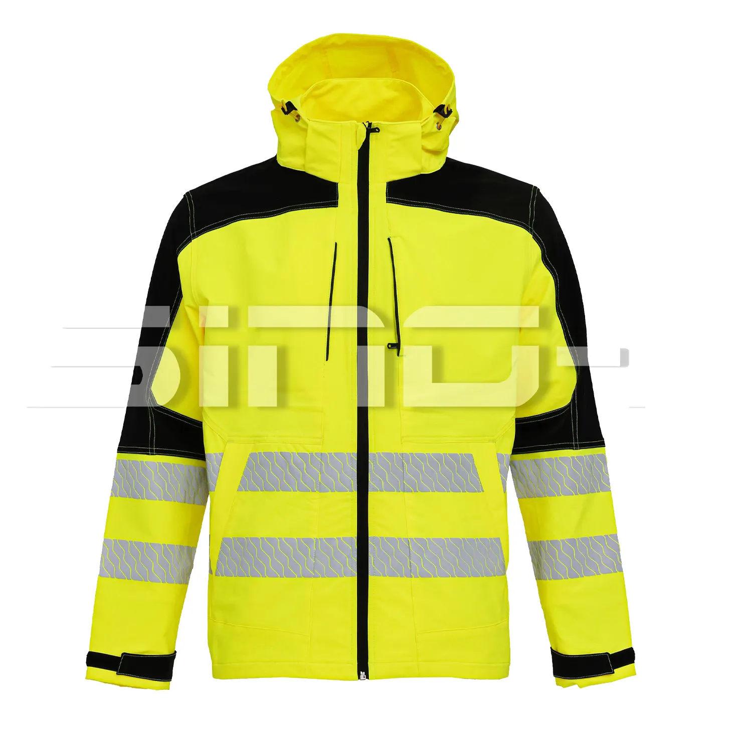 Giacca di sicurezza impermeabile Softshell ad alta visibilità per gli uomini, giacche da lavoro riflettenti di classe 3 con tasche
