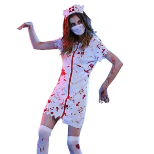 万圣节恐怖血腥护士服装带血成人女护士医生服装自拍角色扮演派对