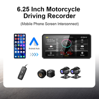 6.25 pouces grand écran AHD caméras étanches moto conduite enregistreur sans fil Android Auto moto Carplay avec GPS TPMS