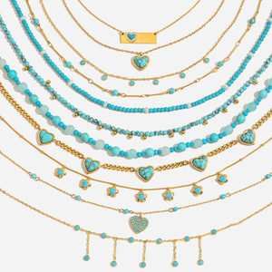 Collar de Moda con Cuentas, Corazón Azul Turquesa, Cadena de Aleación de Zinc de Varias Capas, Joyería, Accesorio para Mujer - Product Image 1