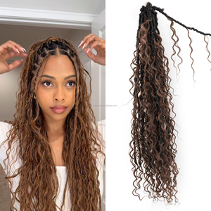 Boho synethic và tóc con người dreadlocks Crochet tóc dài Pre looped Bohemian bện locs 22 inch Boho mềm locs cho phụ nữ - Product Image 1