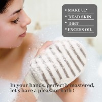 Gant de douche double face avec éponge intégrée, gant exfoliant rayé pour le corps, avec manchette élastique