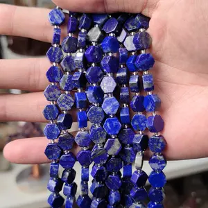 Lapis Lazuli Flat Crystal Beads Healing Hexagon Shape Slice Loose Bead Natural Stone Gemstone Charms for Necklace Bracelet