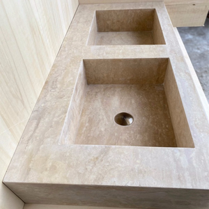 סיטונאי מותאם אישית travertine לפצל הפנים שיש יהירות כיור כפרי עיצוב קיר רכוב כיור לחדר אמבטיה - Product Image 2