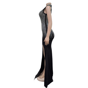 STOCK 3 colores sin mangas elegante vestido de mujer Sheer Mesh Rhinestone Maxi vestido Formal noche Prom vestido de baile vestidos de fiesta - Product Image 6
