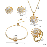 Ensemble de bijoux tournesol en acier inoxydable en gros, pendentif rotatif en zircon, collier, bracelet, bague, boucles d'oreilles plaqués or, cadeau pour femme