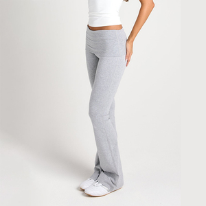 Custom Logo Women Fold Over Waist Flare <strong>Leggings</strong> <strong>Low</strong> <strong>Rise</strong> Bootcut Yoga Pants Quick Dry Soft Casual Loungewear - Product Image 3