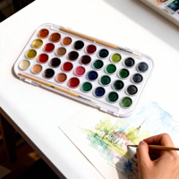 Palette de peinture aquarelle semi-humide, étui et pinceaux, 36 couleurs assorties