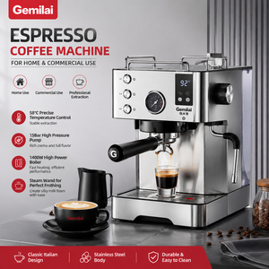 Machine à café expresso Foodsense en acier inoxydable, 15 bars, commande tactile, buse vapeur automatique, réservoir d'eau de 1,8 L, 850 W, usage domestique et commercial - Product Image 4