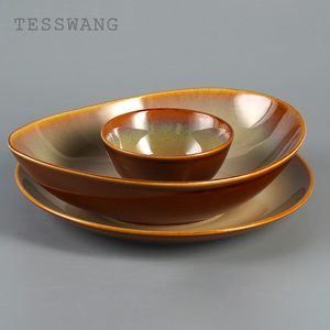 Set di Piatti in Ceramica Sfumata, Stoviglie per Casa e Ristorante, Design Semplice e Creativo, Ciotola Bassa per Insalata, Piatto da Tavola - Product Image 2