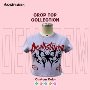 T-shirt court en jersey de coton polyéster <span class=keywords><strong>transparent</strong></span> avec logo personnalisé OEM, coupe ajustée, imprimé numérique sur toute la surface, manches courtes, style baby tee - Product Image 1