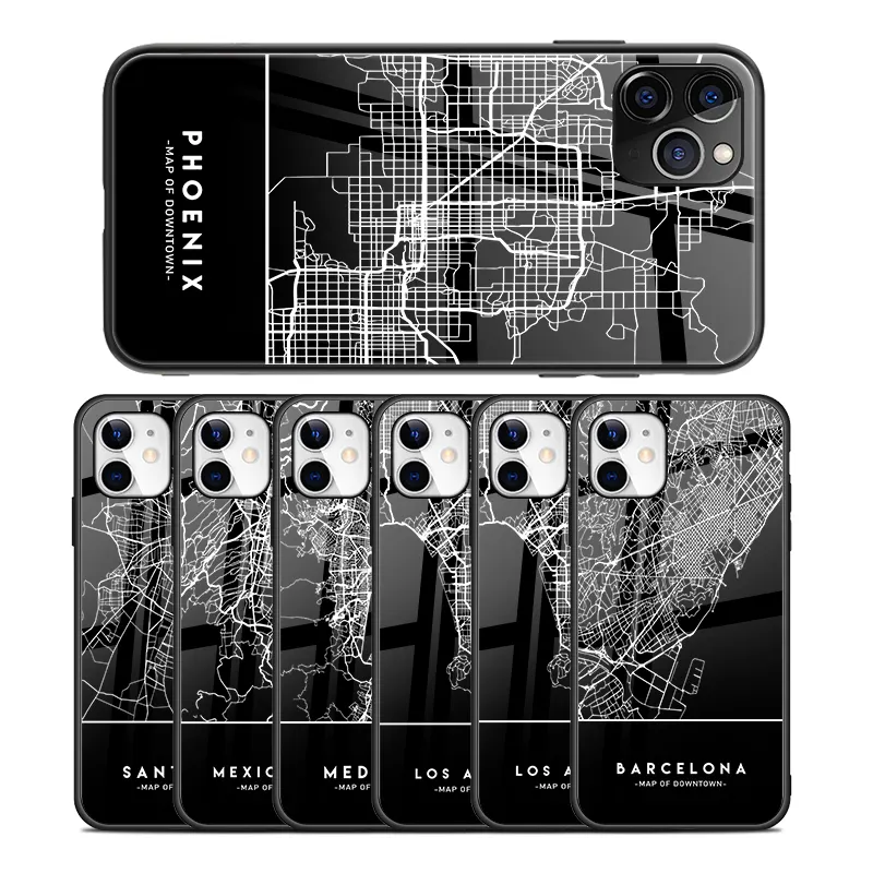 Customized Design Glossy Phone Case Print for iPhone 12 12 mini 12 Pro Max Hard Plastic City Map Mobile Cover